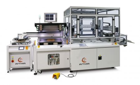 自動影像對位薄膜網印機 (隔離紙) - 特殊薄膜網印作業過程中，進料及收料部位加隔離紙，確保印件堆疊時不會損傷材質